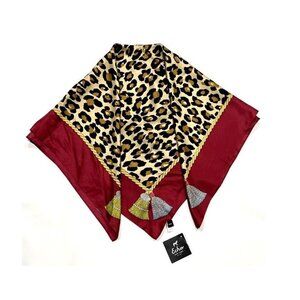 ECHO Cheetah print 100% silk women's square scarf - RED/ GOLD